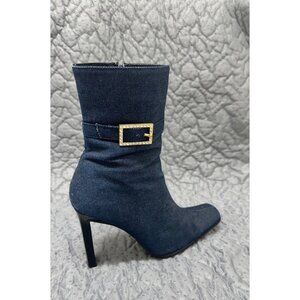 Paprika Women's Denim Mid Calf Boots Square toe, Spike Heel Size 7